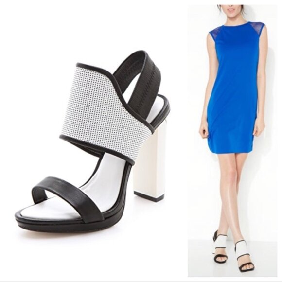 BCBG MaxAzria Size 10 Jovian High Heels Black White Leather Sandals BCBGMaxAzria - Picture 2 of 14